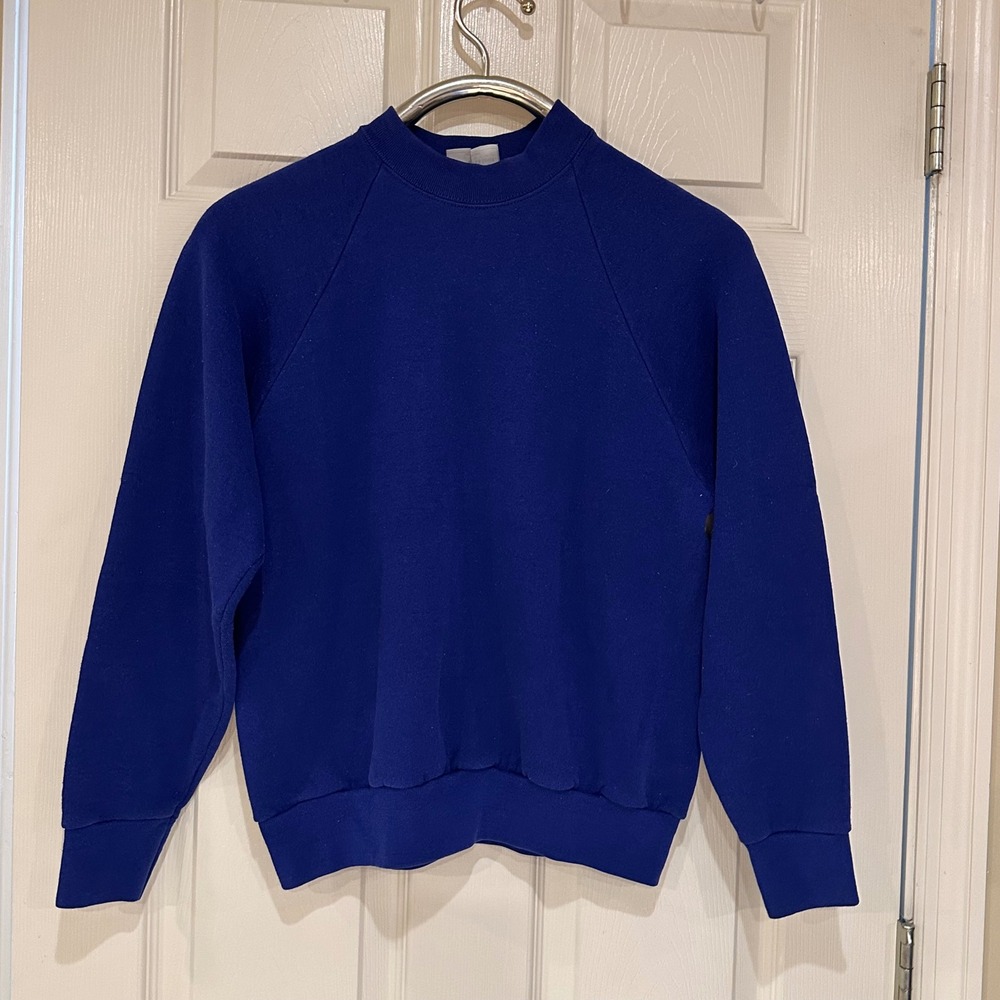 Vintage Fruit of the Loom Royal Blue Raglan Mock Neck Sweatshirt Mens Medium